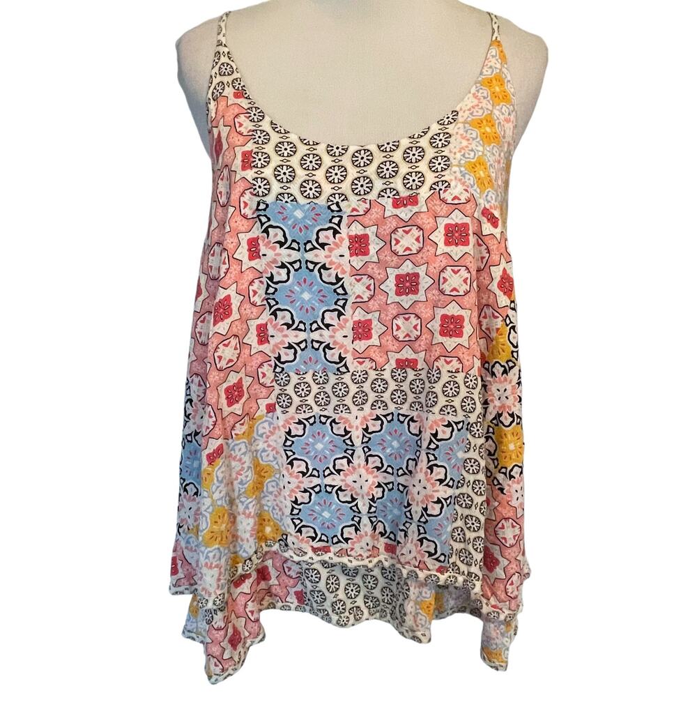 Peter Alexander Swing Cami Tank Women's Small Colorful Patchwork Boho Shell Top